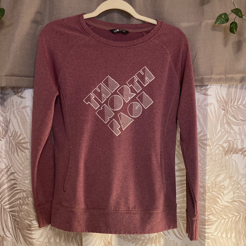 The North Face Pink Heather Crewneck Sweatshirt with Kangaroo Pocket (M)